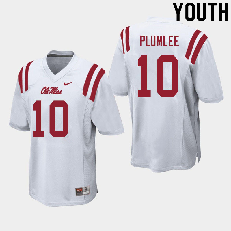 Youth #10 John Rhys Plumlee Ole Miss Rebels College Football Jerseys Sale-White - Click Image to Close